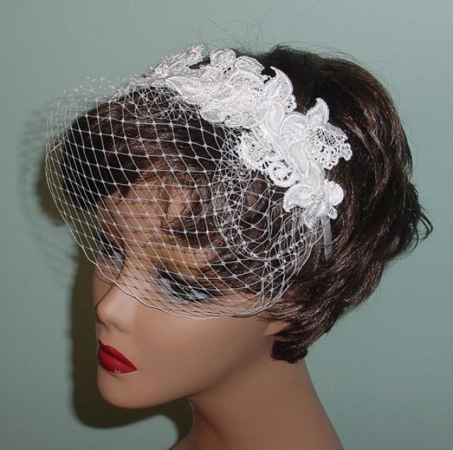Wedding Birdcage Veil With Lace On Headband Made To Order In White