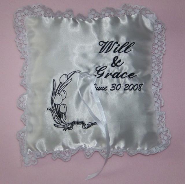 Personalized Wedding Ring Bearer Satin Pillow Lace Trim 2240767 Weddbook
