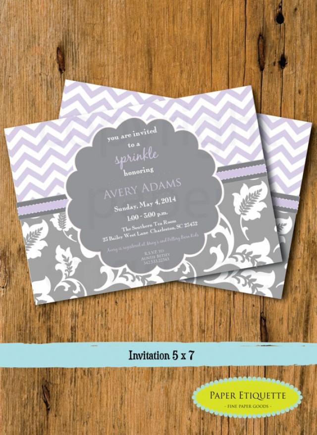 Lavender And Gray Floral Chevron Sprinkle Baby Shower Or