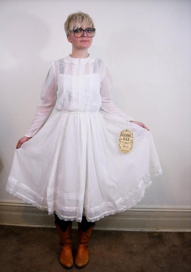 Vintage GUNNE SAX Deadstock White Prairie Dress Nos Nwt // Sheer 1970s