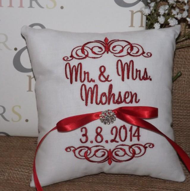 Ring Bearer Pillow, Mr & Mrs. Ring Pillow, Wedding Pillow, Embroidery