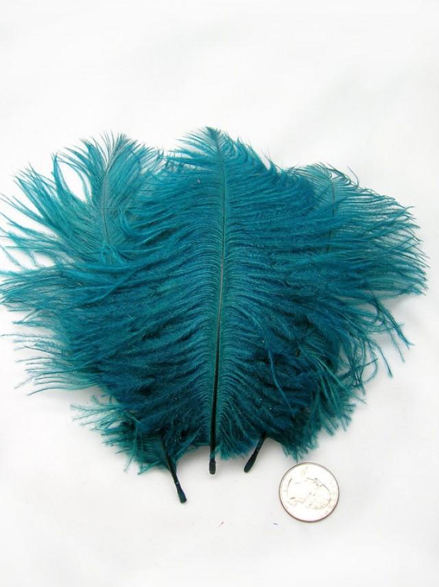TEAL BLUE Ostrich Feather Drab (3 Feathers) Pristine DIY Ostrich