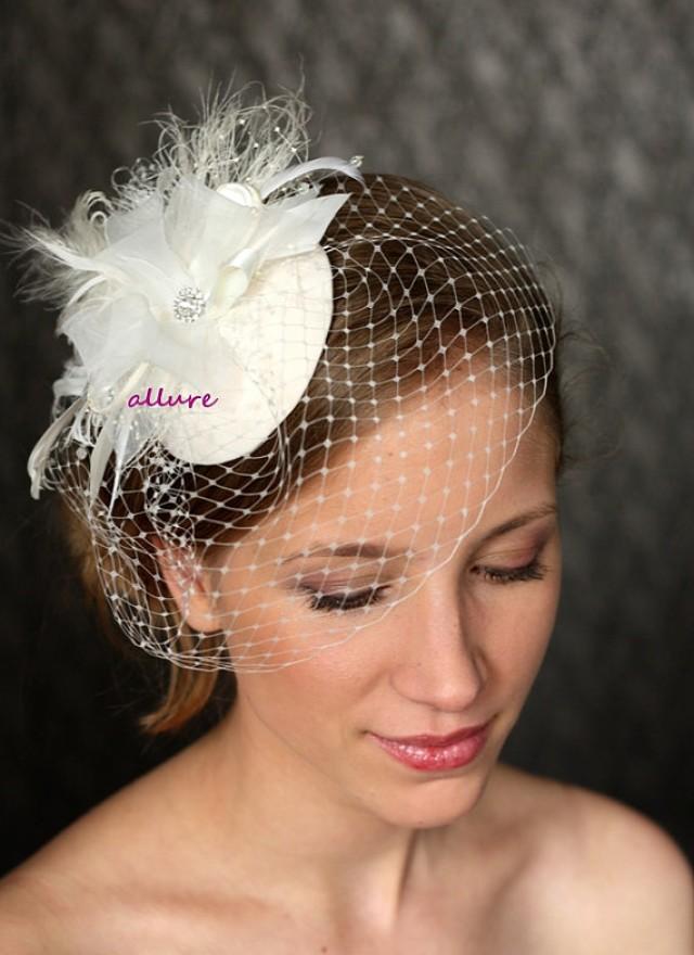 Headdress 1950s Birdcage Veil Vintage Bow Wedding Hat Bridal Hat Headpiece White Ivory