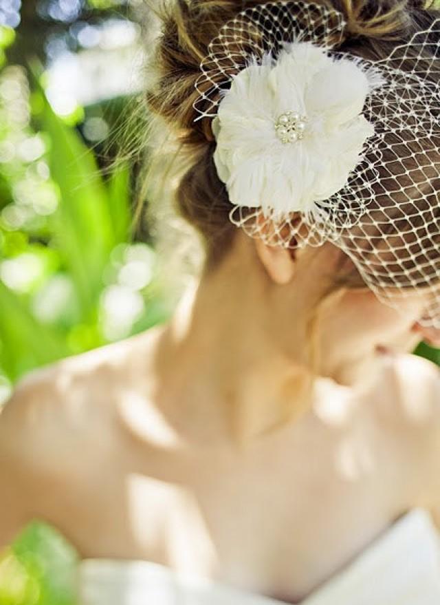 White Or Ivory Bridal Fascinator Bandeau French Net Veil Wedding