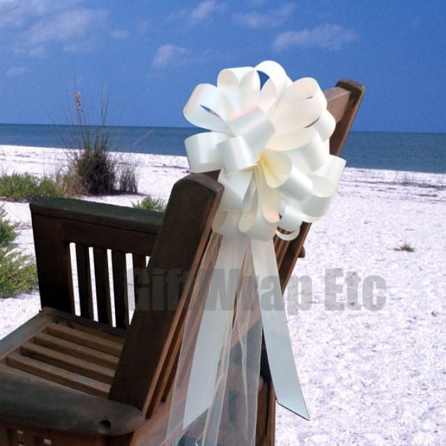 10 Ivory Pew Pull Bows Tulle Beach Wedding Decorations Church