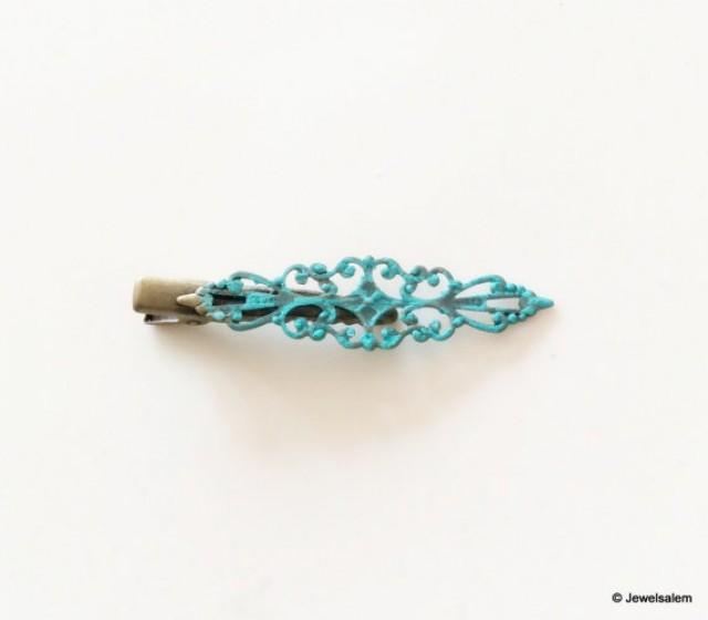 The Great Gatsby Hair Pin Hair Clip Vintage Style Patina Aqua Blue