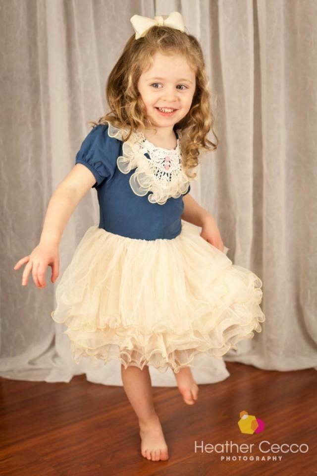 Navy Ivory Toddler Girls Tutu Dress Vintage Toddler Girls Dress