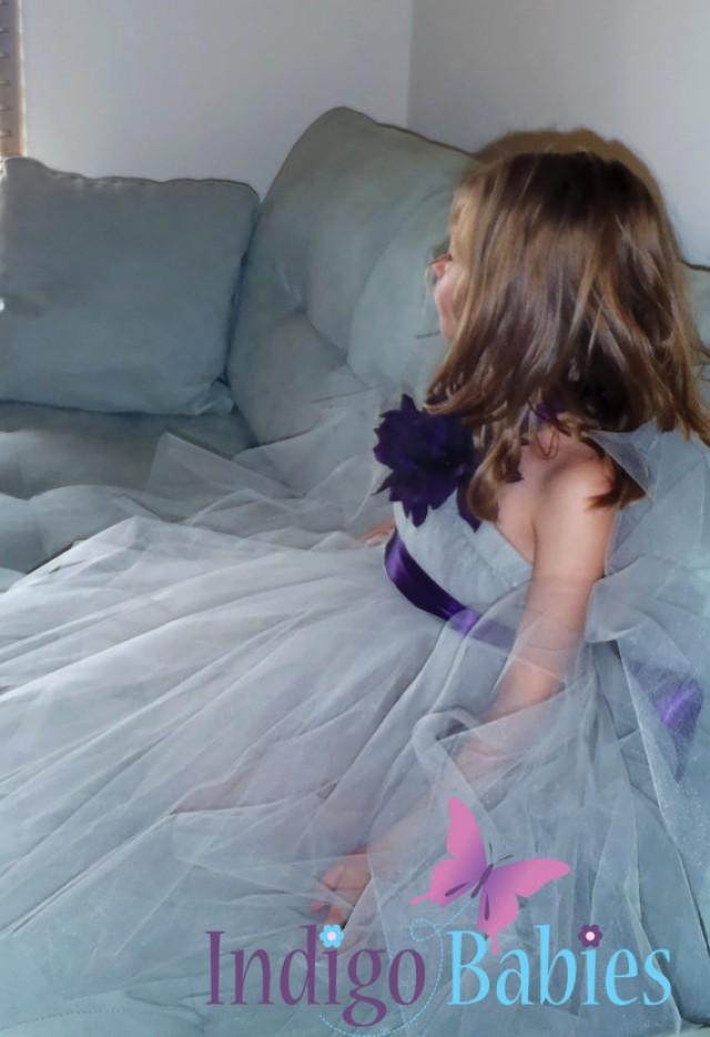 Tutu Dresses, Tutu Dress, Flower Girl Dress, Silver Grey Tulle, Plum