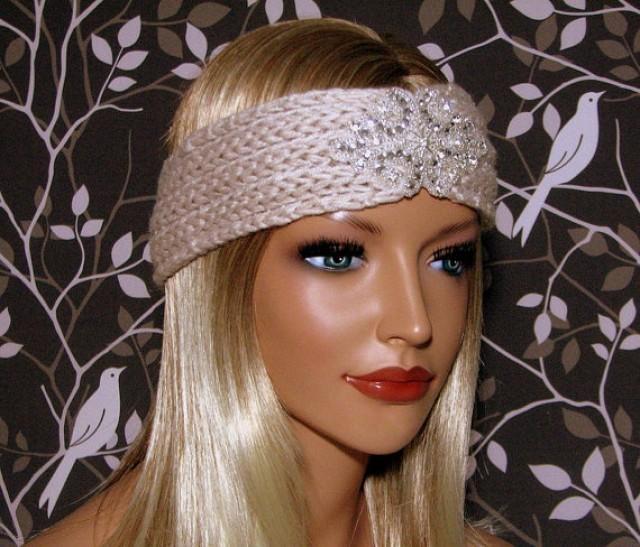 Knit Headband Womens Beaded Embellished Winter Headbands