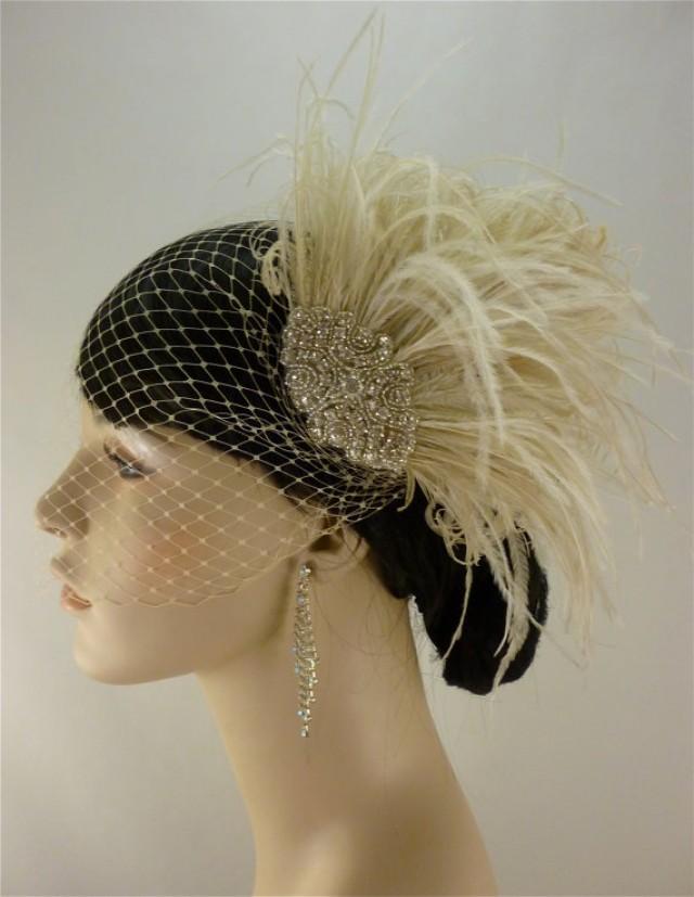 Hollywood Glitz Rhinestone Bridal Feather Fascinator, Champagne