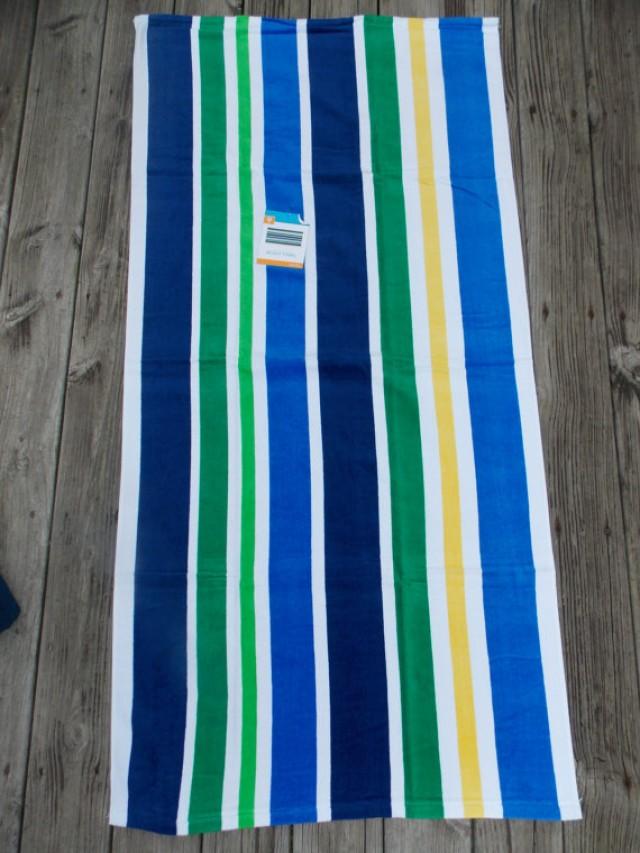Vertical Blue Striped Personalized Beach Towel, Groomsmen Gift