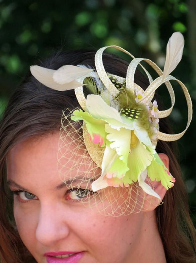 Apple Green Fascinator, Lime Green Fascinator Hat, Cream Wedding Hat
