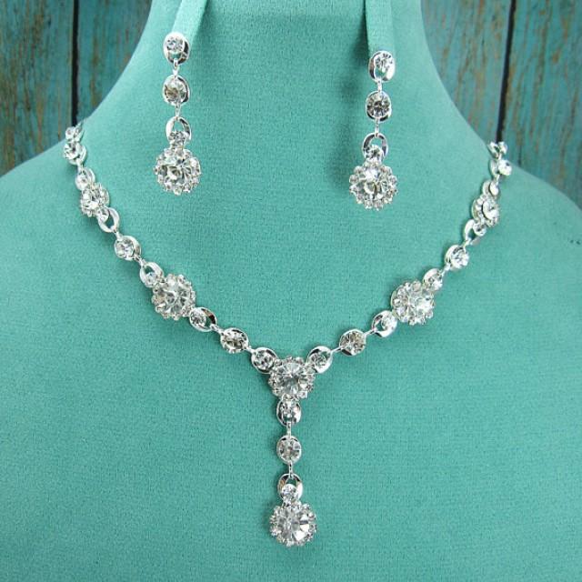 Rhinestone Jewelry Set, Crystal Wedding Necklace Set, Bridal Jewelry
