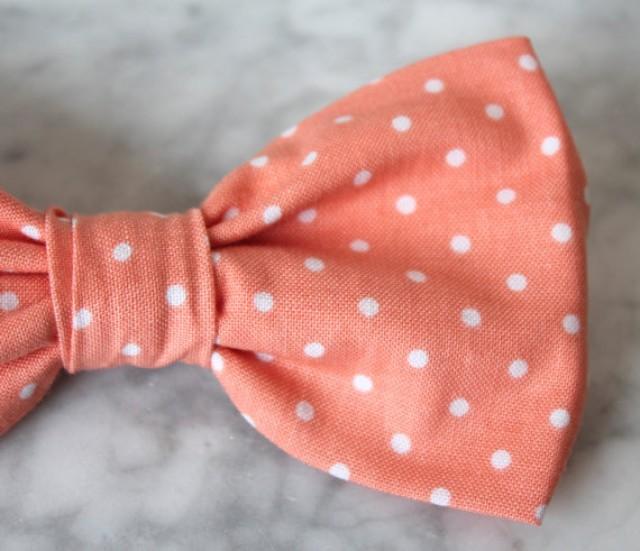 Pink Coral Polka Dot Bow Tie Clip On, Pretied With Strap Or Self