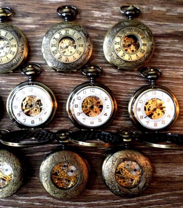 Pocket Watch Set Of 5 Antique Bronze Mechanical With White Dial And