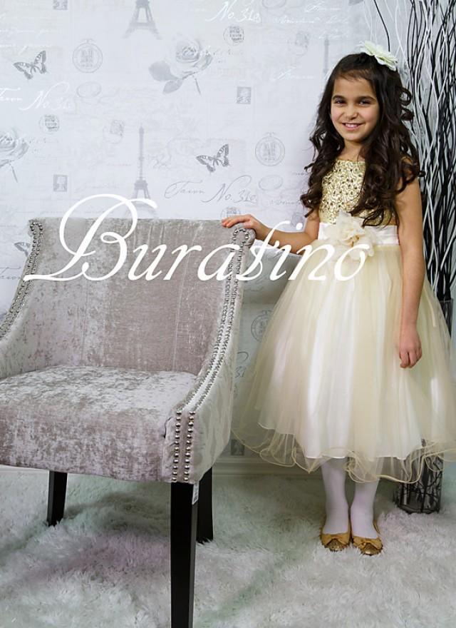 Flower Girl Dress, Gold Sequin Dress, Christmas Special Occasion Girls
