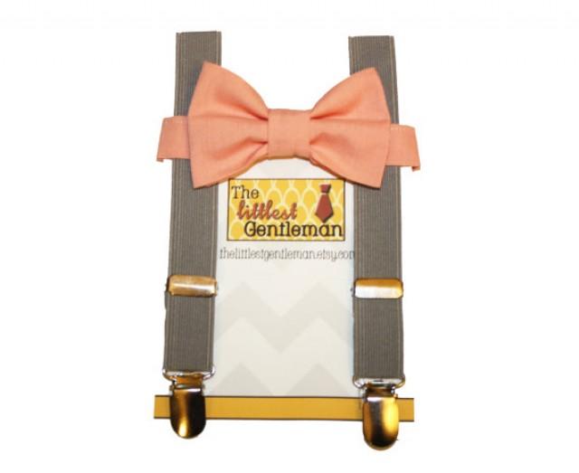 Peach, Coral, Blush, Salmon Bow Tie Suspenders Set, Baby Boy Suspenders