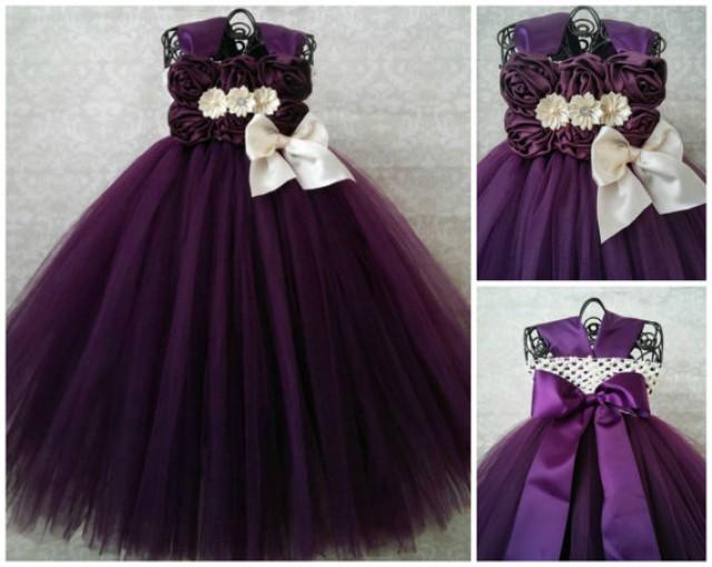 ivory and plum flower girl dress