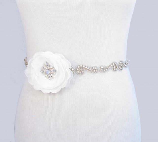 Wedding Dress Sash, Crystal Rhinestone Bridal Belt, Flower Wedding Belt
