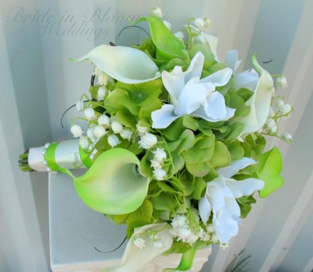 Lime Green Wedding Bouquet Calla Lily Orchid Lily Of The Valley Bridal