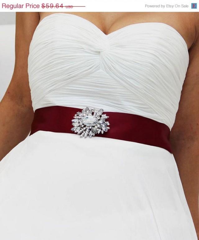wedding dress with burgundy sash