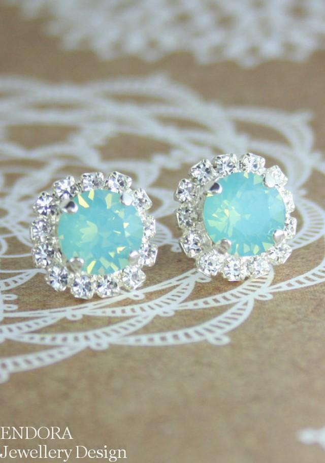 Mint Opal Earrings,Bridesmaid Earrings,Aqua Mint Earrings,Seafoam