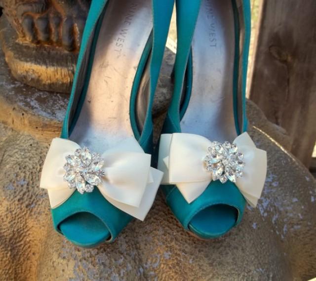 Wedding Shoe Clips Satin Bows MANY COLORS AVAILABLE Womens Shoe