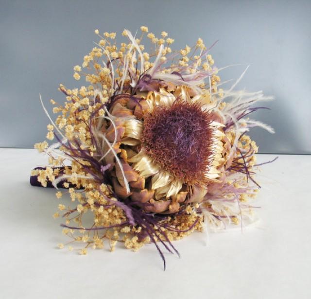 Purple Focal Bouquet Purple And Ivory Dried Flower Wedding Bouquet
