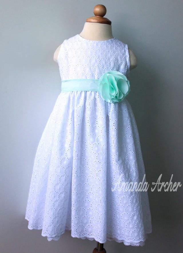 white eyelet flower girl dress