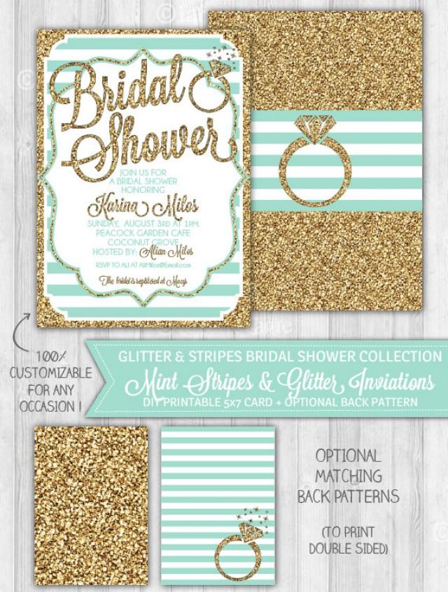 Mint Bridal Shower Invitation, Mint & Gold Glitter Bridal Shower