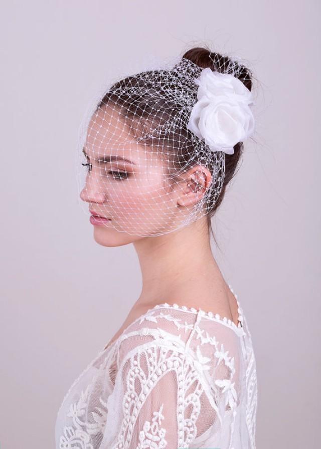 Bridal Veil With Silk Roses, Wedding Headpiece, Bridal Birdcage