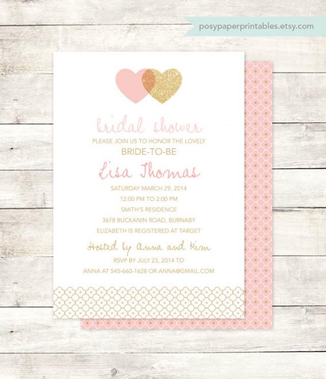 Pink Gold Bridal Shower Invitation Printable Wedding Shower Hearts Pink