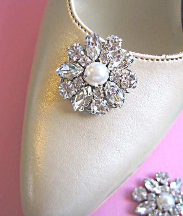 Wedding Shoe Clips, Crystal And Pearl, Rhinestone Shoe Clips, Wedding