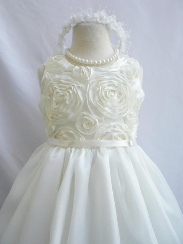 Flower Girl Dress IVORY Rosette Bodice Dress Easter, Junior