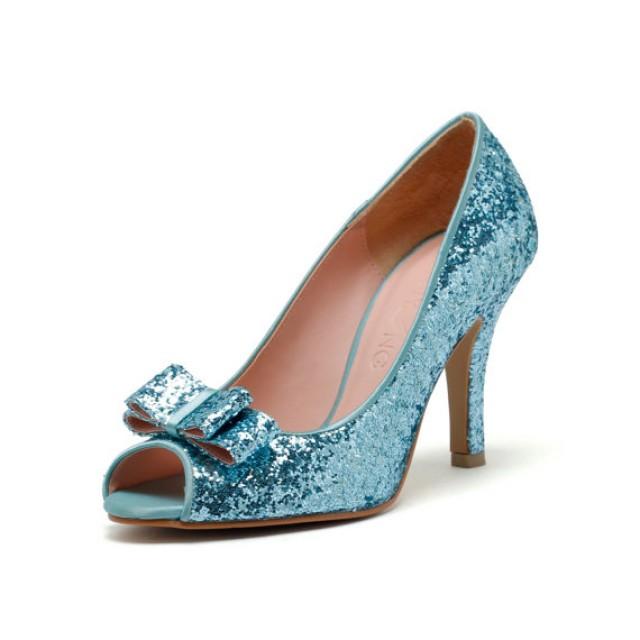 Glitter Layla, Tiffany Blue Glittering Peep Toe Court Shoes, Something