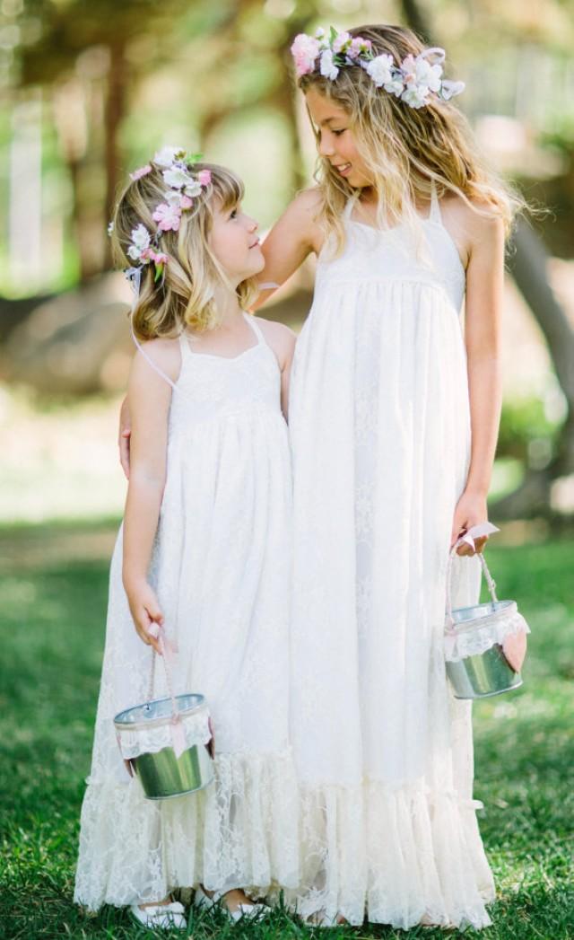 Girls Lace Maxi Dress, Lace Flower Girl Dress, Ivory Lace Dress, White