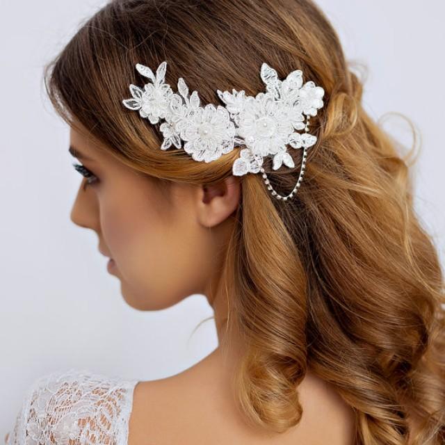 Lace Bridal Hair Piece With Rhinestone Lace Wedding Hair Piece