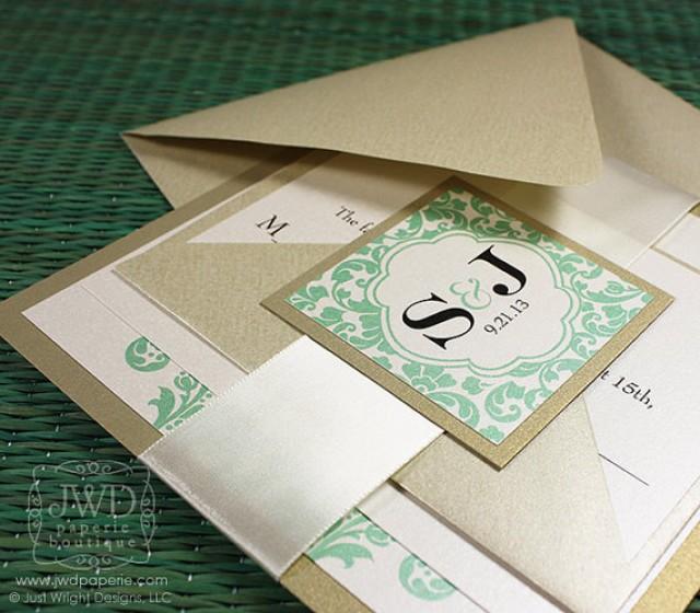 Elegant Wedding Invitation Light Gold Mint Green Wedding Invitation