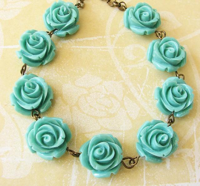Flower Necklace Turquoise Jewelry Bridesmaid Jewelry Rose Jewelry Rose Necklace Gift Set Single