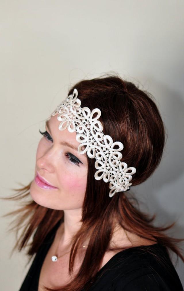 Lace Headband Ivory Cream Gold Hair Band Beige Headwrap Stretch