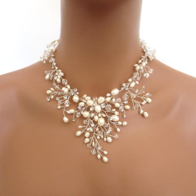 Bridal Freshwater Pearl Necklace Set, Wedding Jewelry Set, Swarovski