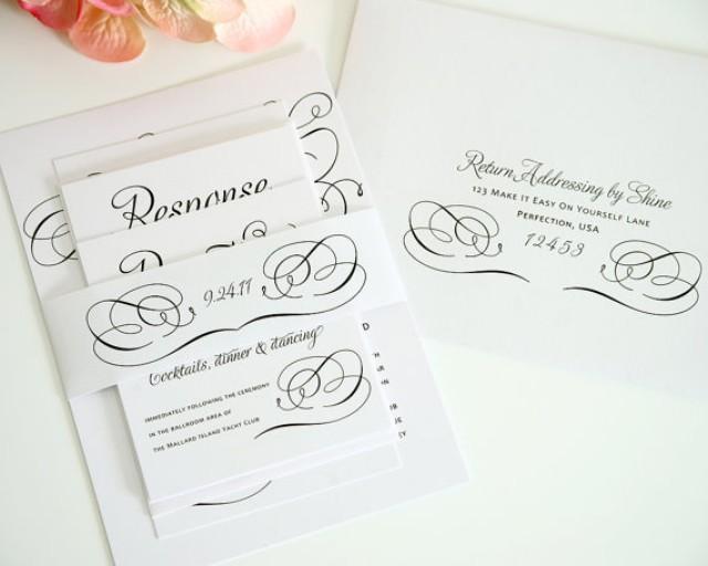 Romantic Wedding Invitation Set In Black And White On Pearl Shimmer