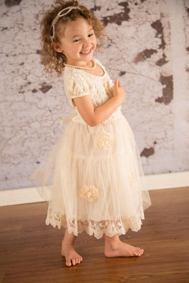 Ivory Lace Flower Girl Dress,Sale,Lace Girl Dress, Rustic Flower Girl Dress, Country Girl