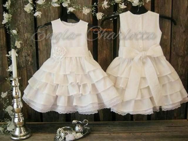 white linen flower girl dress