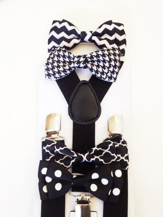 Suspender Bowtie Set Black And White Baby Bow Tie Black Suspenders Houndshooth Boys Bowties