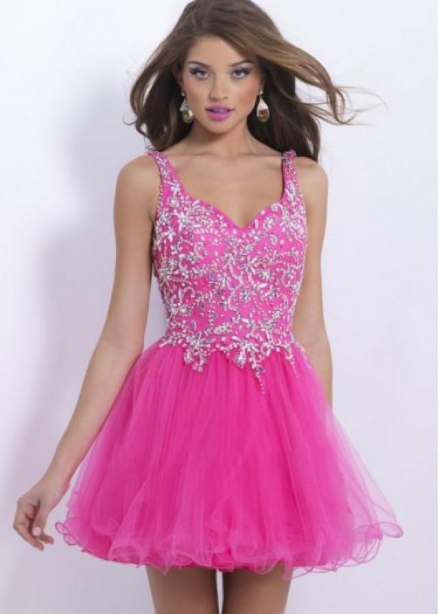 Fashion Cheap Pink Tulle A Line Thick Straps Jeweled Crystals