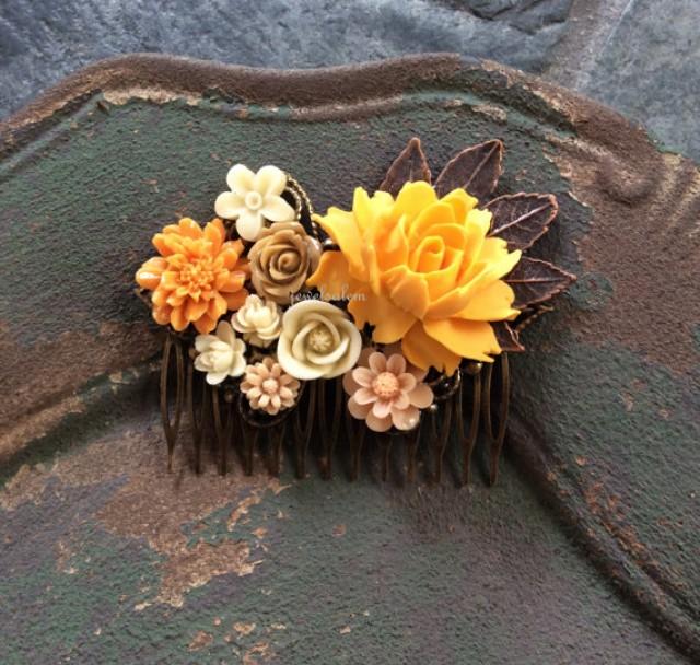 Yellow Wedding Hair Accessories Golden Orange Mustard Yellow