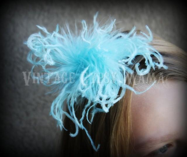 Curly Ostrich Feather Puff Hair Bow Clip Free Headband! 