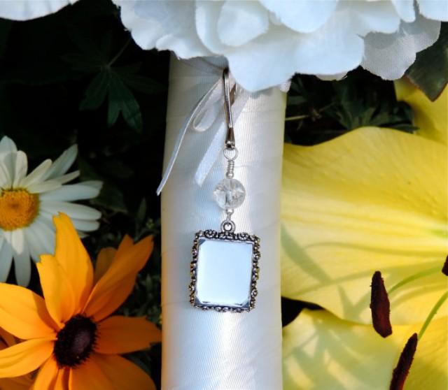 Wedding Bouquet Memory Charm. Brides Photo Charm With Crackled Quartz