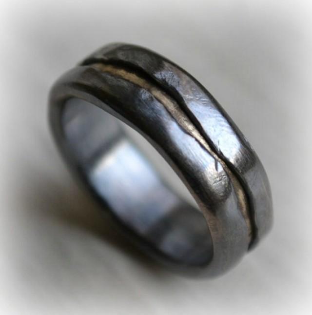 Mens Wedding Band Rustic Fine Silver And Brass Ring Handmade
